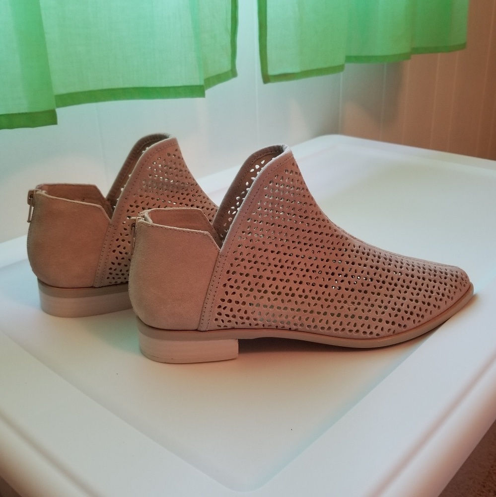 Perforated suede ankle booties